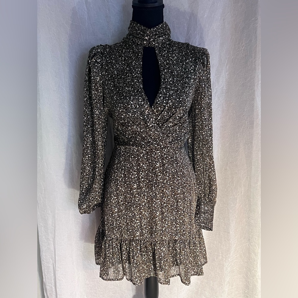 Aqua Elegant Black, brown, gold & white Dress